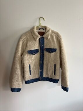Levi's Cream Sherpa Jacket with Blue Denim Trim